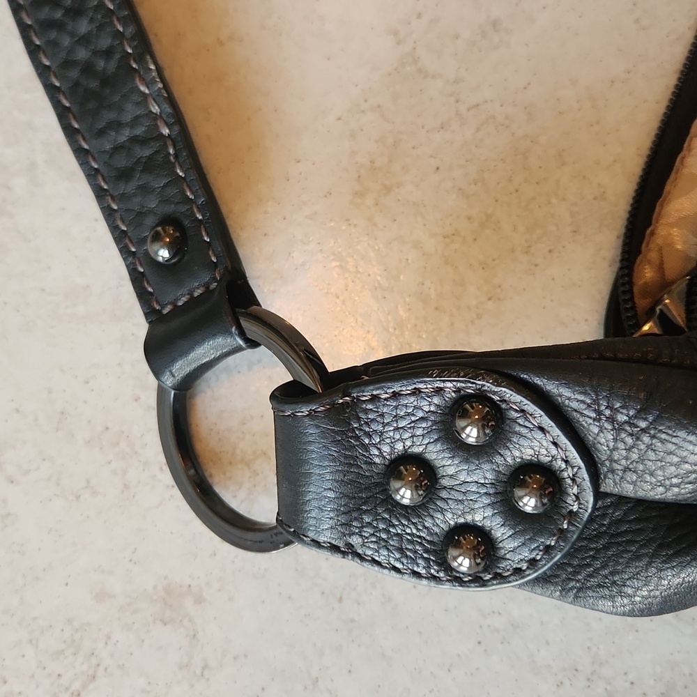 Giani Bernini black genuine Pebble leather with 2 side pockets shoulder bag - Picture 7 of 17